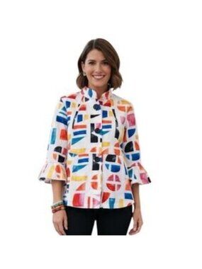 Ali Miles Colorful Abstract Art to Wear Print Button Jacket  Womens XL Artsy